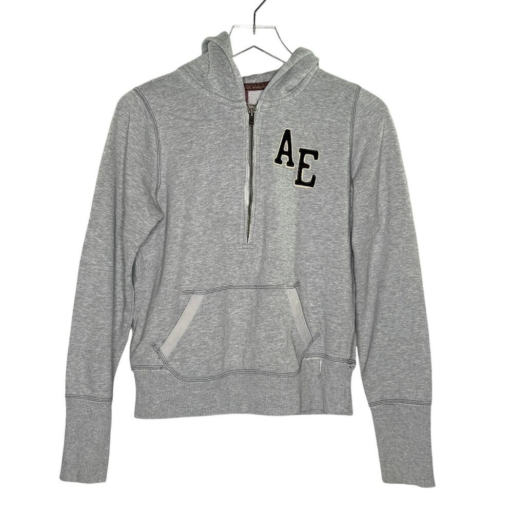 American Eagle Outfitters Vintage Half Zip Hoodie Sweatshirt M Grey Y2K 90s